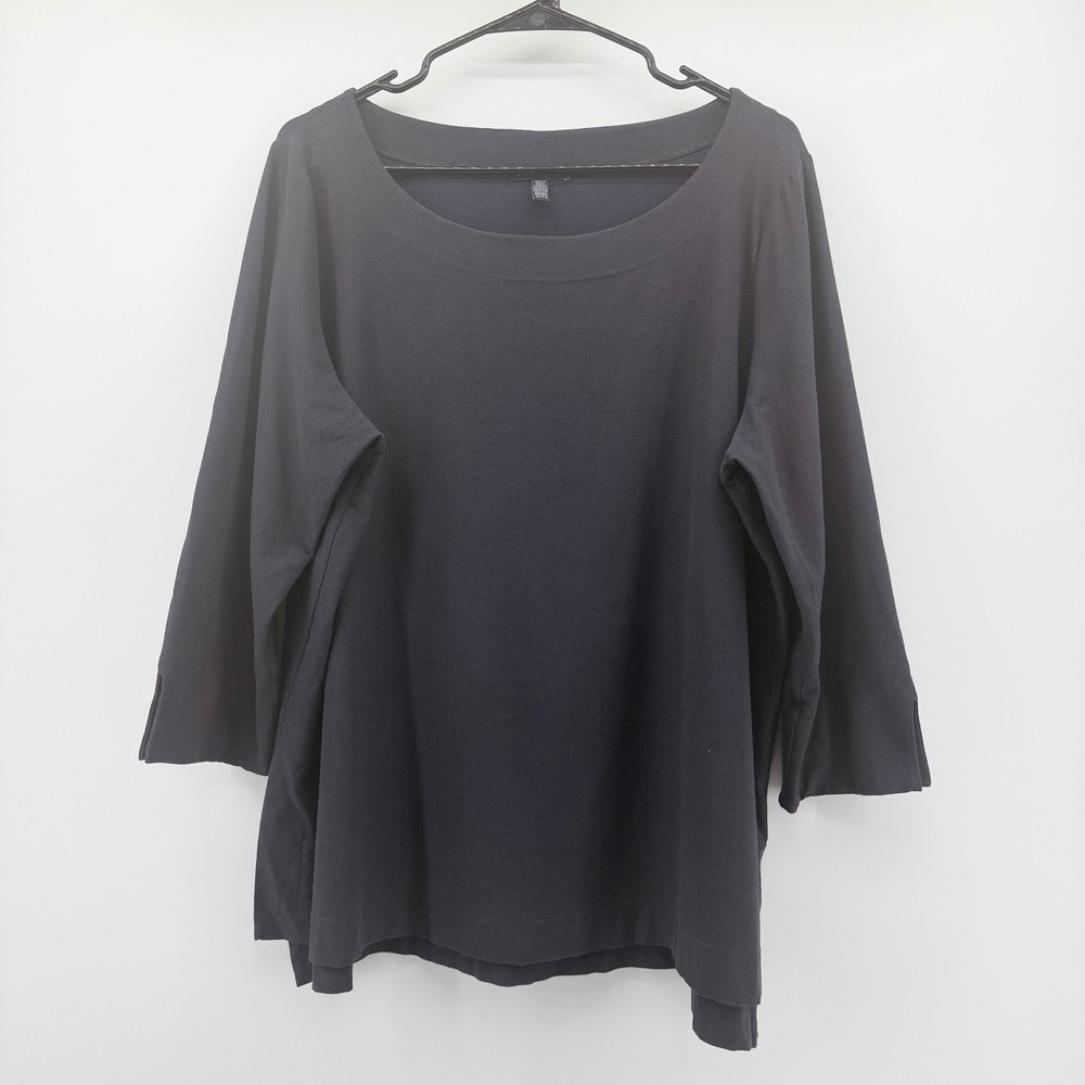 Eileen Fisher Womens XL Black Viscose Blend 3/4 Sleeve Boat Neck Tunic Top S19TL - Picture 1 of 5